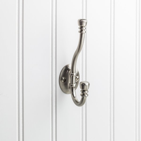 Elements By Hardware Resources 5-3/16" Satin Nickel Ringed Contemporary Double Prong Wall Mounted Hook YD50-518SN